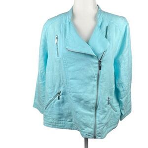 Chico’s Linen Cropped Moto Jacket 2 Robin's Egg Blue